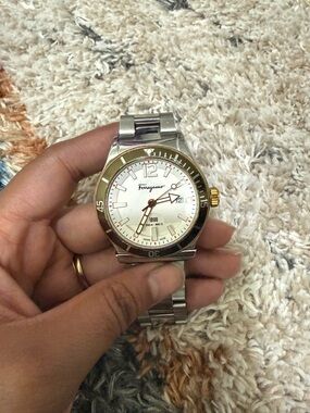Salvatore Ferragamo Two-Tone Silver and Gold Men's Watch with White Dial